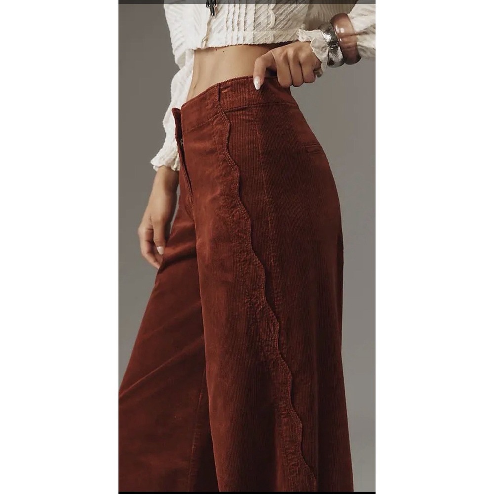 Maeve Anthropologie Pants CORDUROY Rust Wide Leg Scallop 34/14 Cinnamon Fall